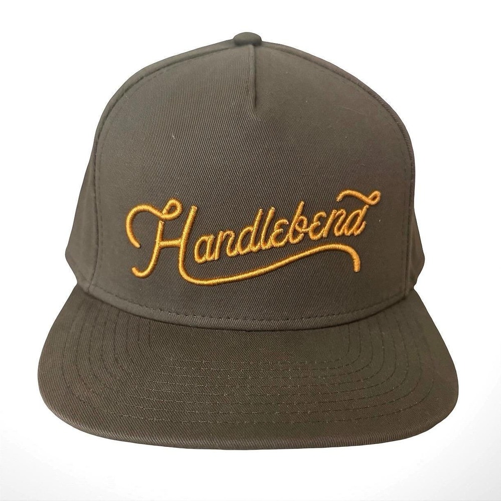 Handlebend Pukka Olive Green Snapback Hat Gold Script Embroidered 5-Panel
